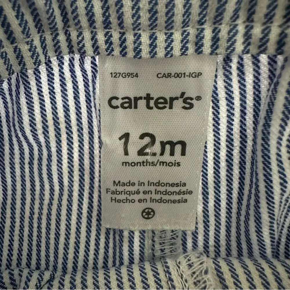 Carter’s Daisy Striped Overalls, Blue/White/Yellow, Shortalls, Infant, 9m